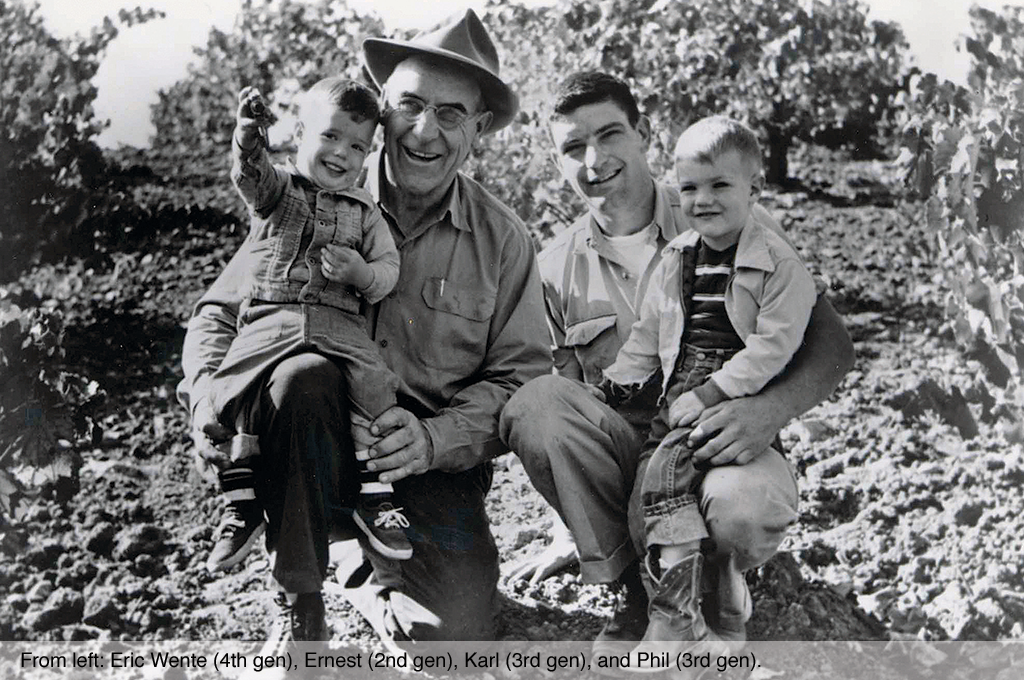 From left: Eric Wente (4th gen), Ernest (2nd gen), Karl (3rd gen), and Phil (3rd gen).