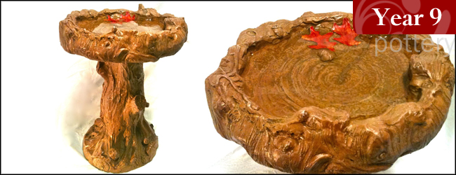 Cast Stone Log Birdbath Sculpture